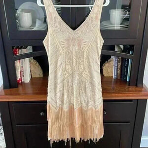 Fringed sleeveless beaded tank dress